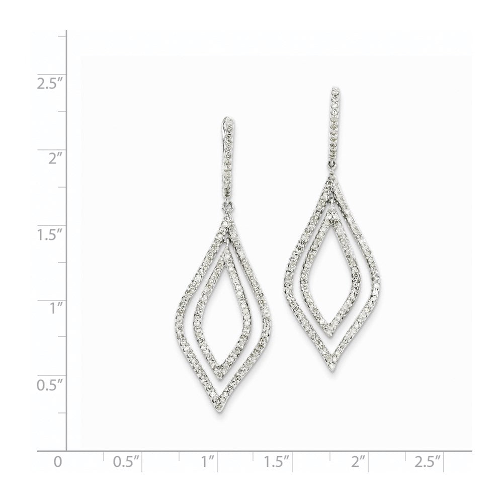 14K White Gold Real Diamond Teardrop Hinged Dangle Earrings