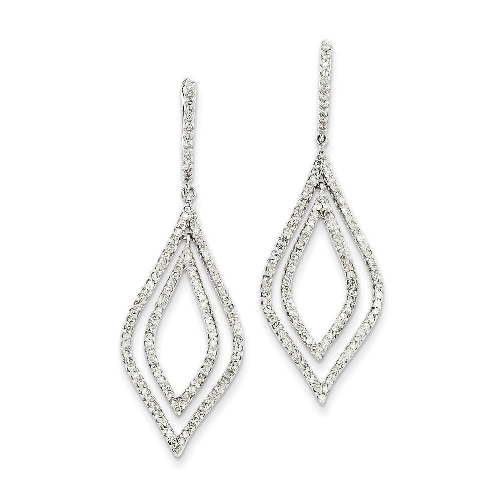 14K White Gold Real Diamond Teardrop Hinged Dangle Earrings