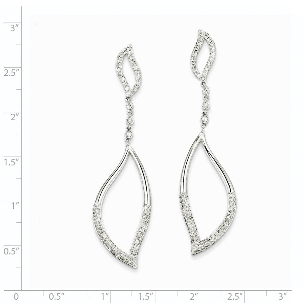 14K White Gold Real Diamond Leaf Design Post Dangle Earrings