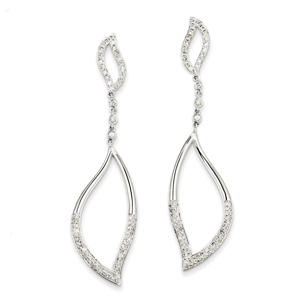 14K White Gold Real Diamond Leaf Design Post Dangle Earrings