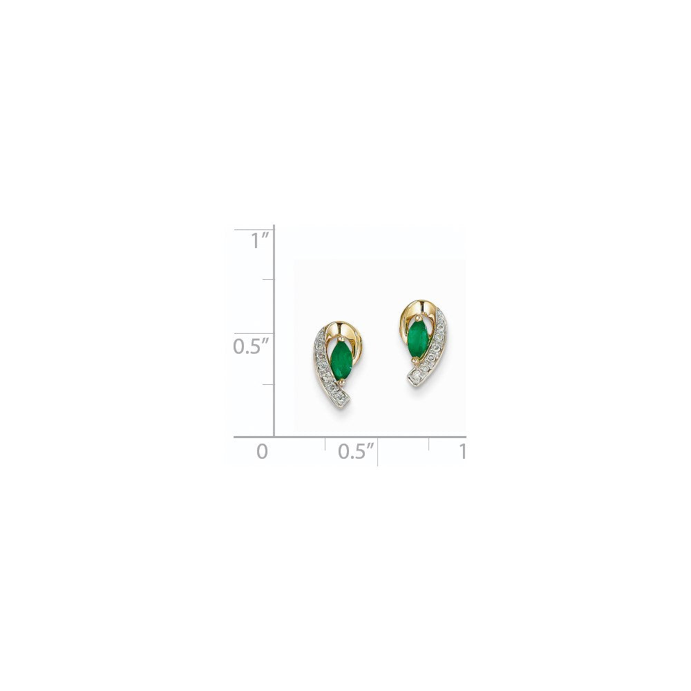 14k Yellow Gold 1/20Ct Real Diamond & Emerald Earrings