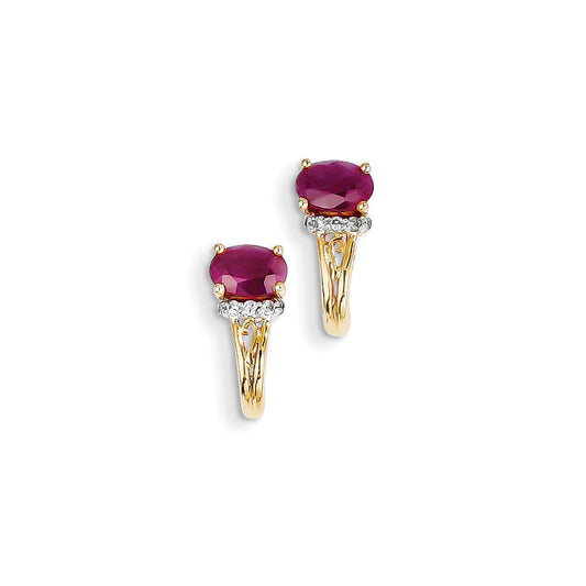 14k Yellow Gold Dia & Ruby Earrings