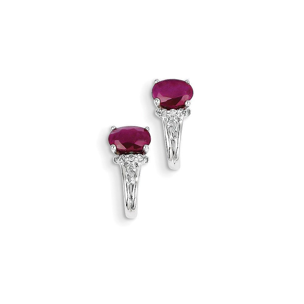 14k White Gold Real Diamond & Ruby Earrings