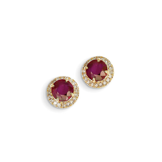 14k Yellow Gold Real Diamond & Composite Ruby Post Earrings