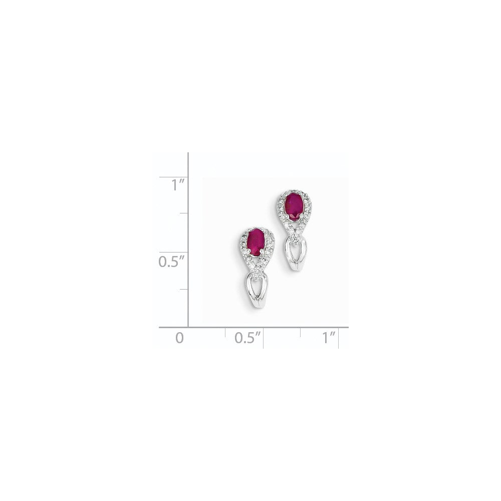 14k White Gold Real Diamond & Ruby Earrings