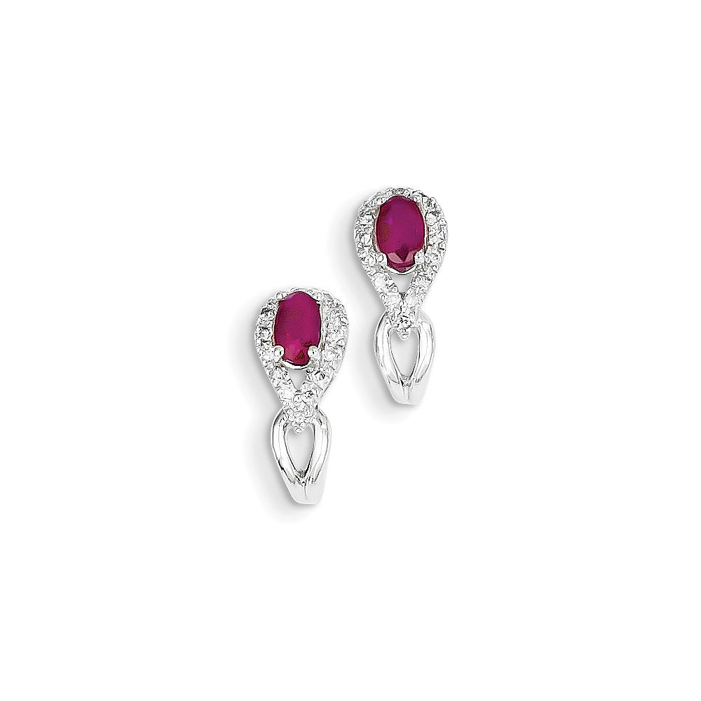 14k White Gold Real Diamond & Ruby Earrings