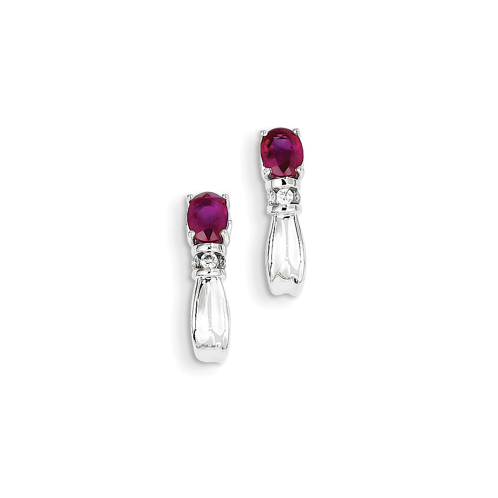 14k White Gold Real Diamond & Ruby Earrings