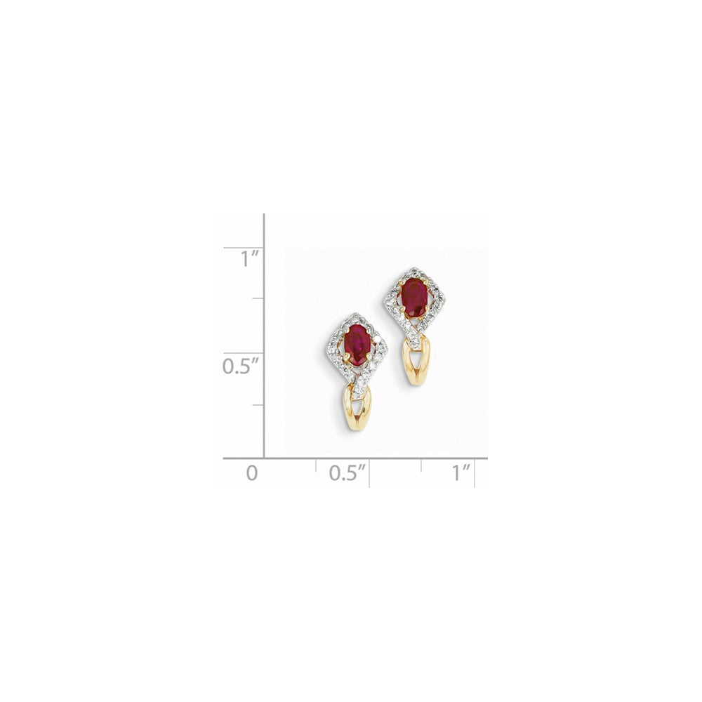 14k Yellow Gold Real Diamond & Ruby Earrings