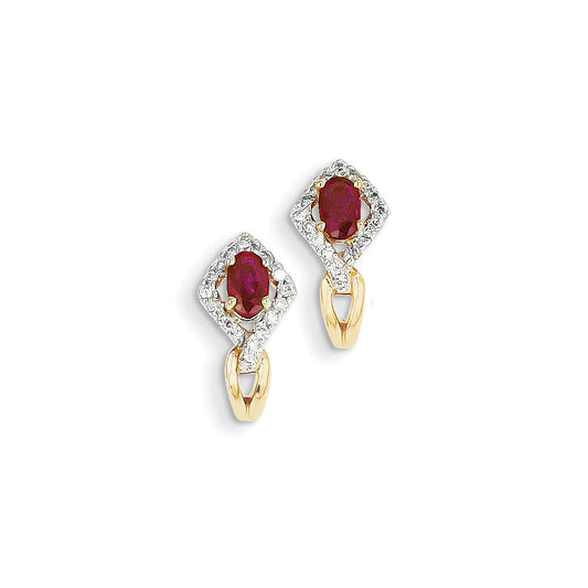 14k Yellow Gold Real Diamond & Ruby Earrings