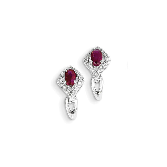 14k White Gold Real Diamond & Ruby Earrings