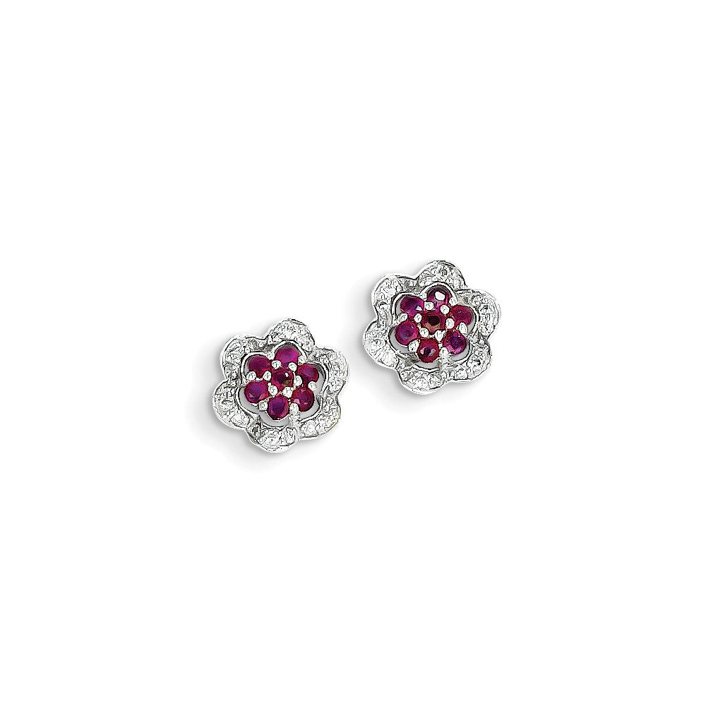 14k White Gold Real Diamond & Ruby Earrings