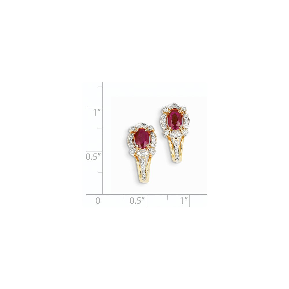 14k Yellow Gold Real Diamond & Ruby Earrings