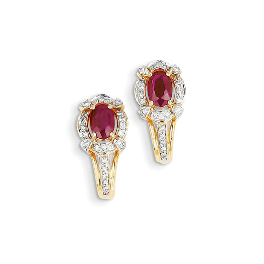 14k Yellow Gold Real Diamond & Ruby Earrings