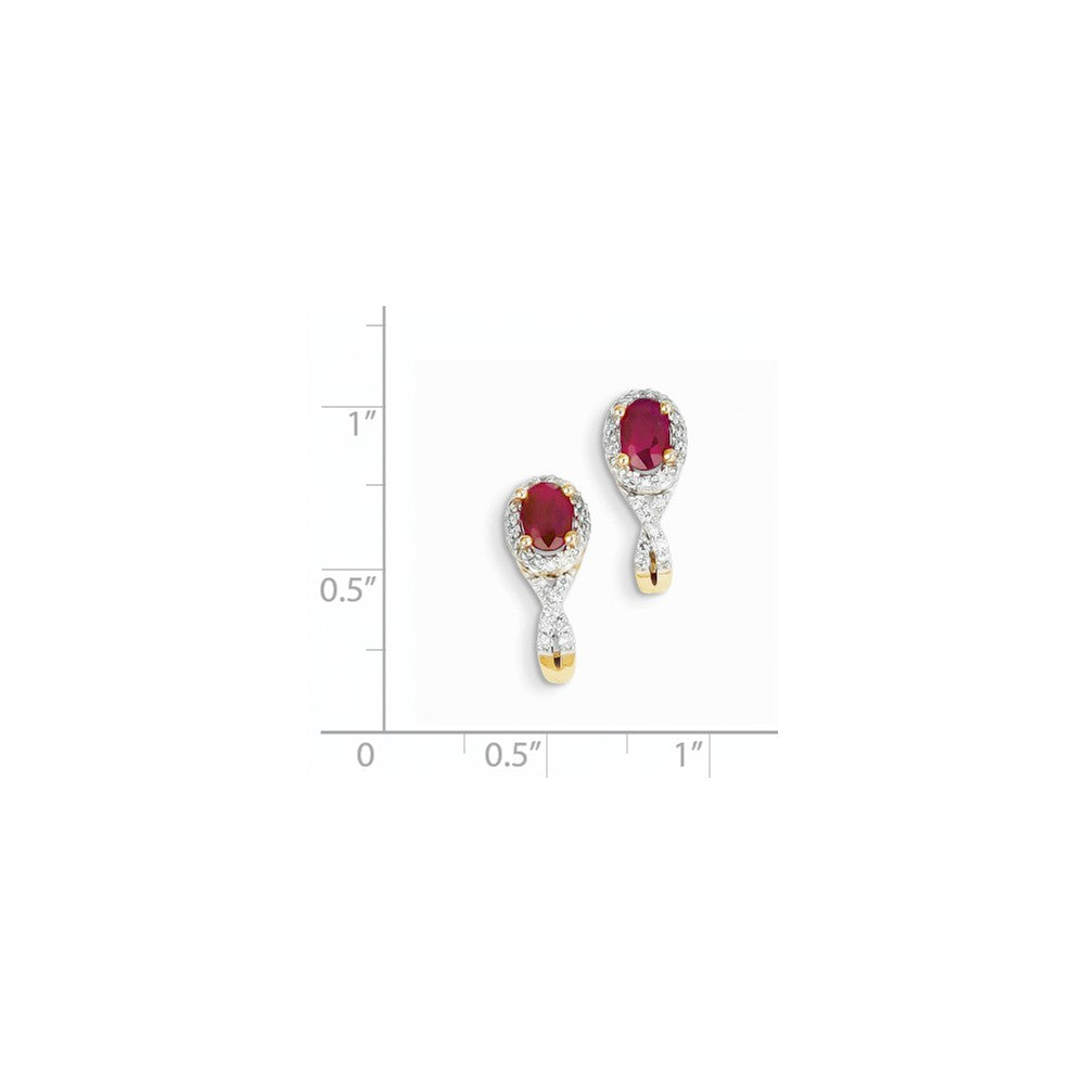 14k Yellow Gold Real Diamond & Ruby Earrings