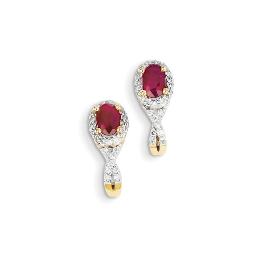 14k Yellow Gold Real Diamond & Ruby Earrings