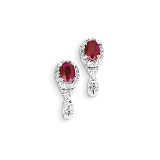 14k White Gold Real Diamond & Ruby Earrings