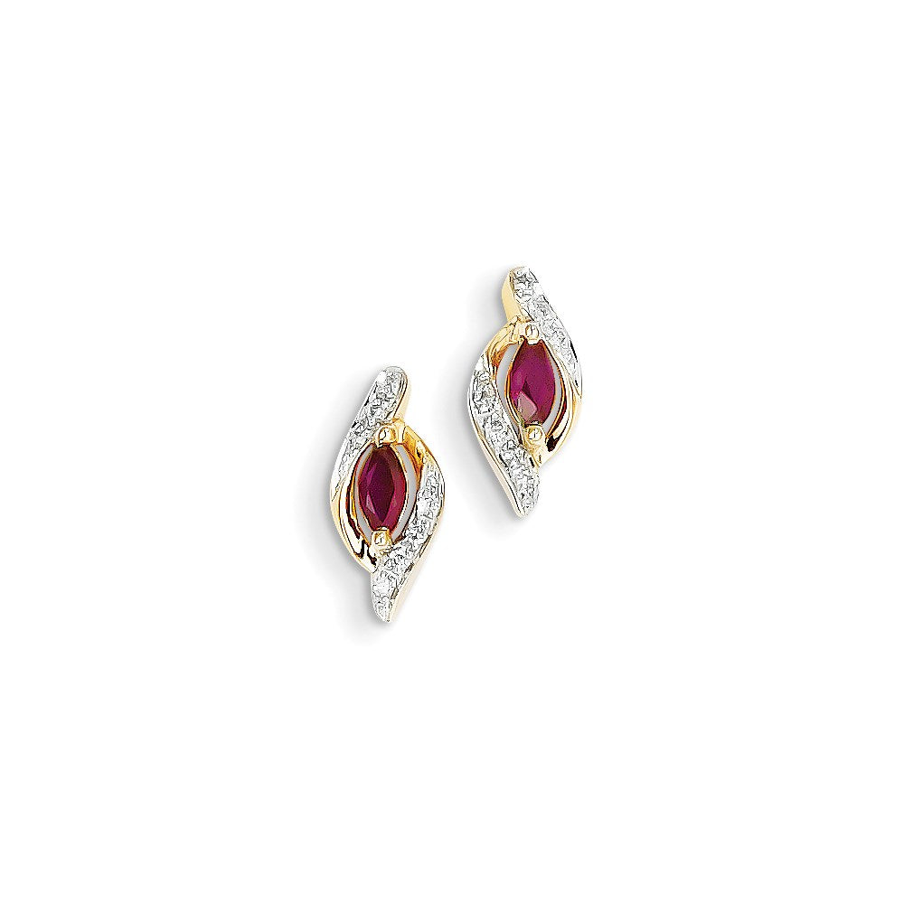 14k Yellow Gold Real Diamond & Ruby Earrings