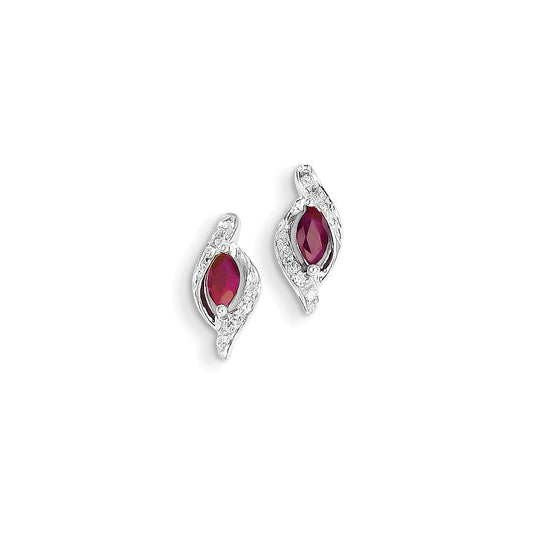 14k White Gold Real Diamond & Ruby Earrings