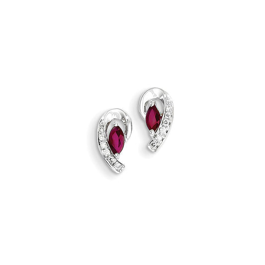 14k White Gold Real Diamond & Ruby Earrings