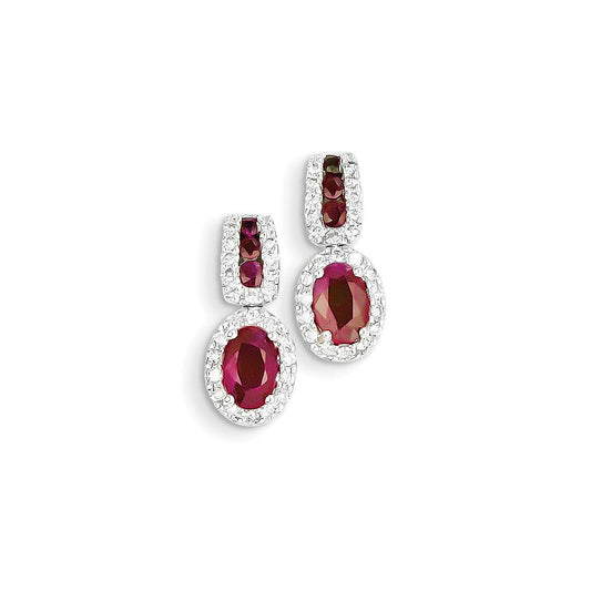 14k White Gold AA Real Diamond & Ruby Earrings