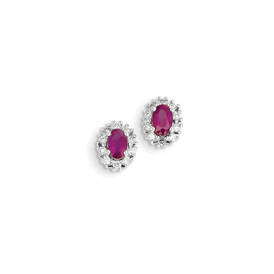 14k White Gold Real Diamond & Ruby Earrings