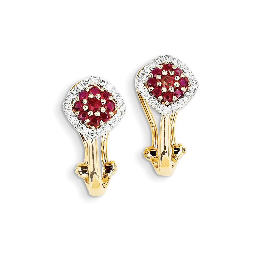 14k Yellow Gold Dia & Ruby Earrings