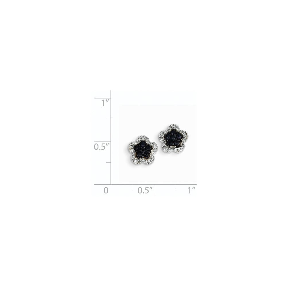 14K White Gold Real Diamond & Sapphire Flower Post Earrings