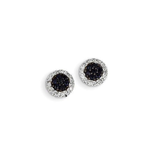 14K White Gold Real Diamond & Sapphire Circle Post Earrings