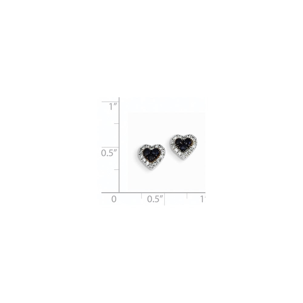 14K White Gold Real Diamond & Sapphire Heart Post Earrings