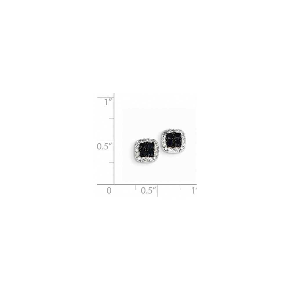 14K White Gold Real Diamond & Sapphire Square Post Earrings