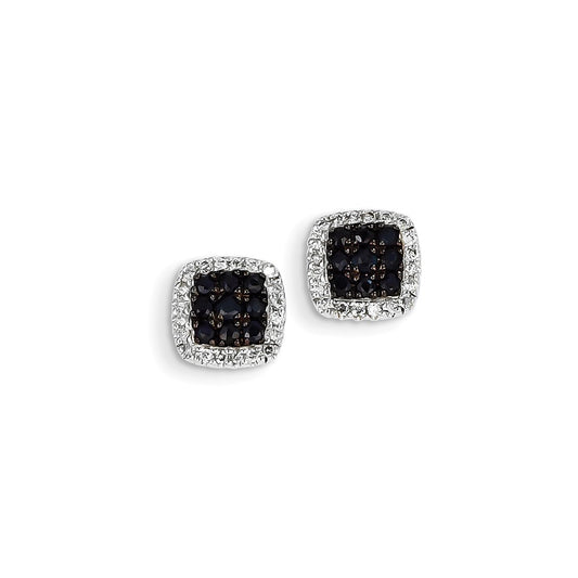 14K White Gold Real Diamond & Sapphire Post Earrings