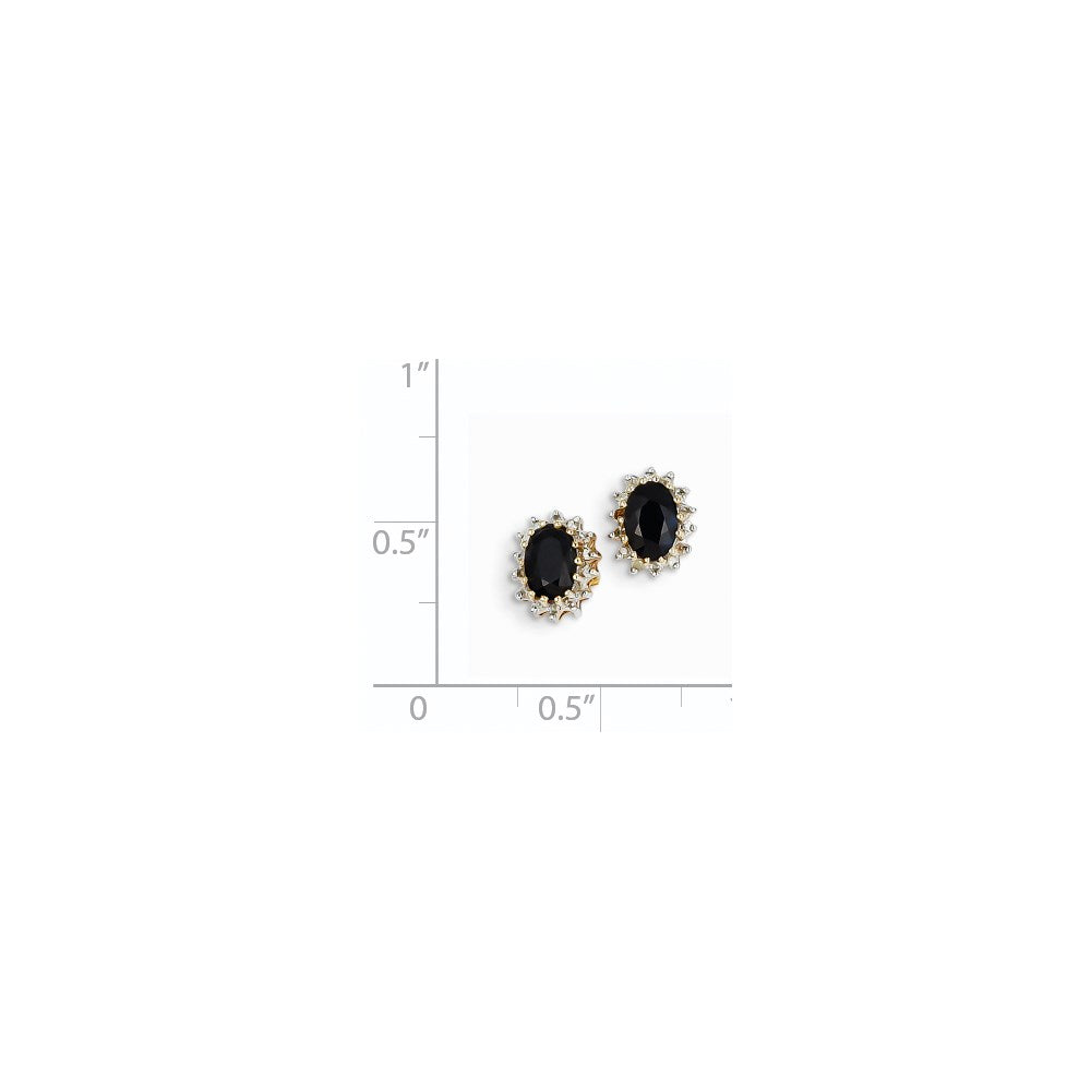 14k Yellow Gold Real Diamond and Dark Sapphire Post Earrings