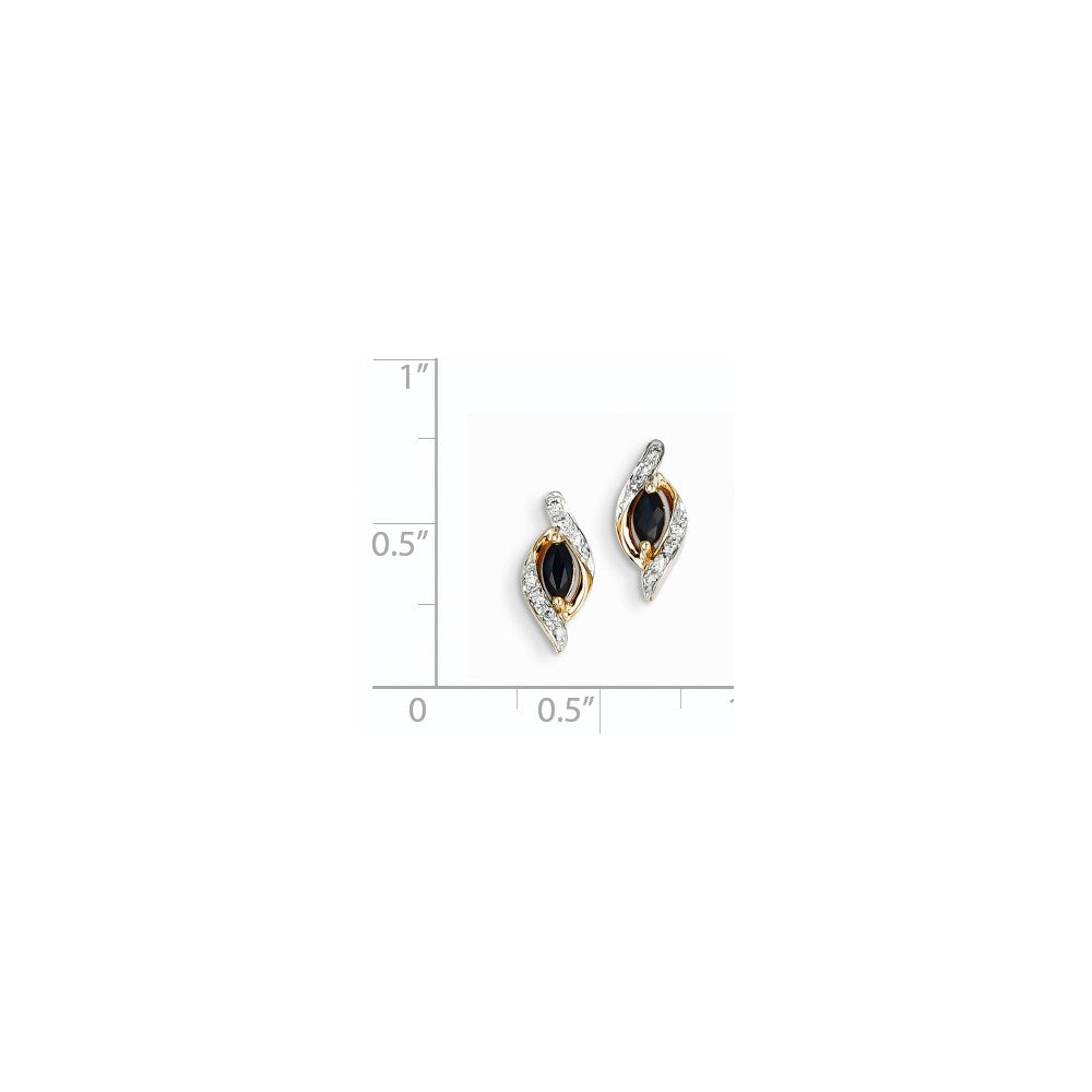 14k Yellow Gold Real Diamond & Sapphire Earrings