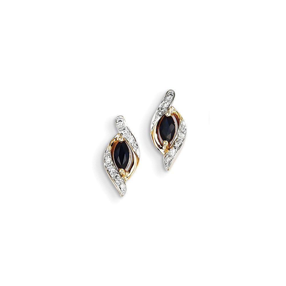 14k Yellow Gold Real Diamond & Sapphire Earrings