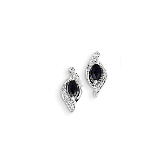 14K White Gold Real Diamond & Sapphire Post Earrings