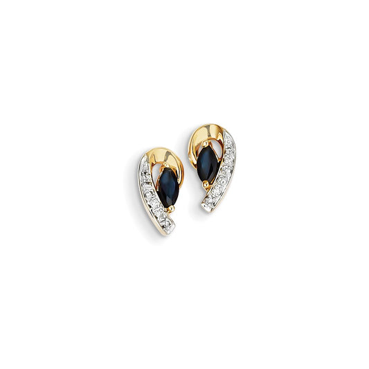 14k Yellow Gold Real Diamond & Sapphire Earrings