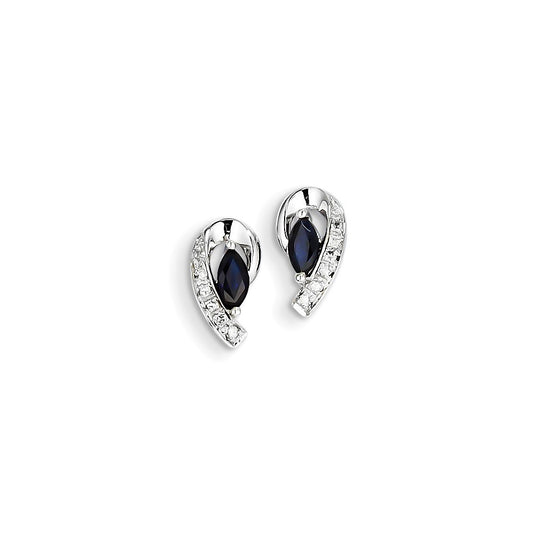 14K White Gold Real Diamond Sapphire Post Earrings