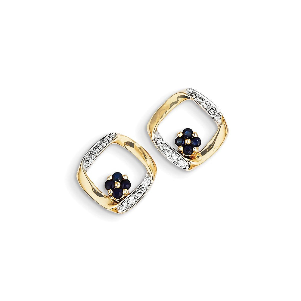 14k Yellow Gold Real Diamond & Sapphire Earrings