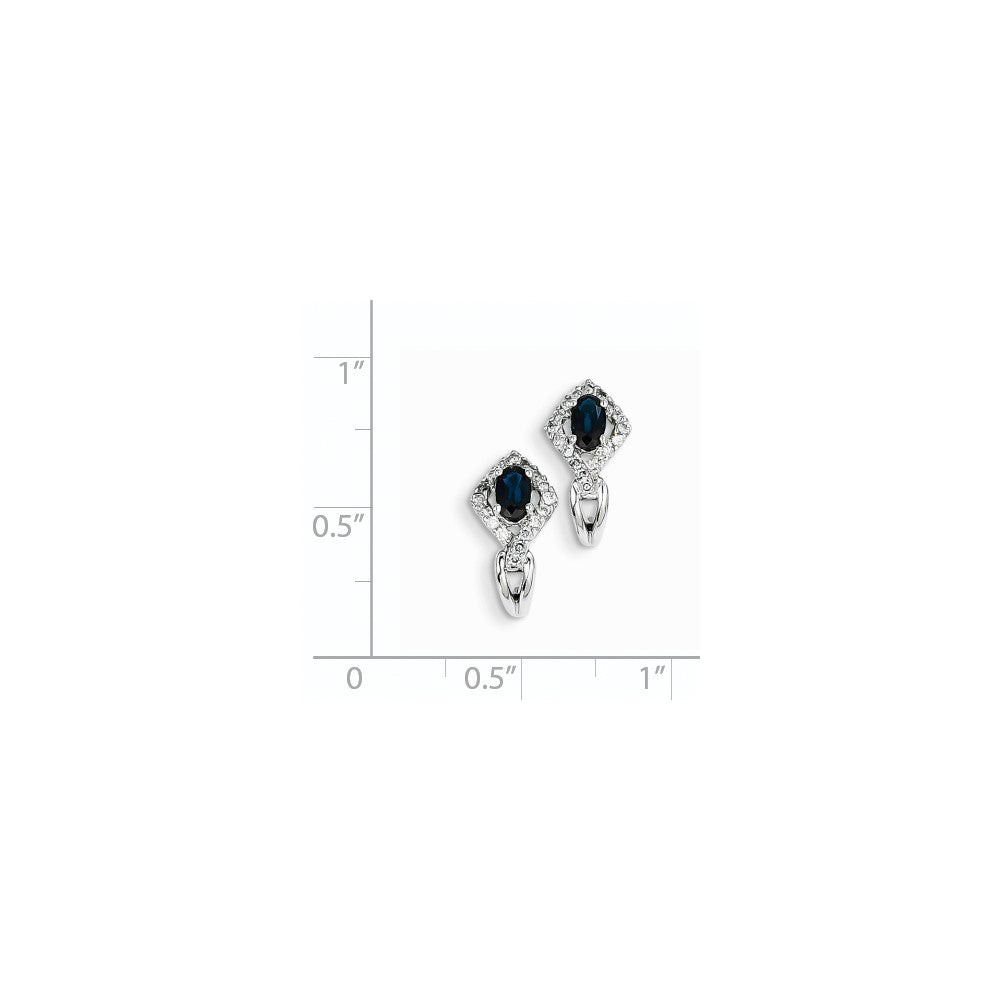 14K White Gold Real Diamond & Sapphire J Hoop Earrings