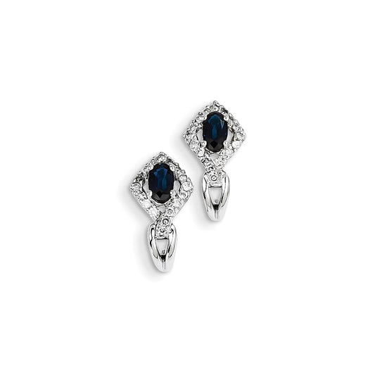 14K White Gold Real Diamond & Sapphire J Hoop Earrings