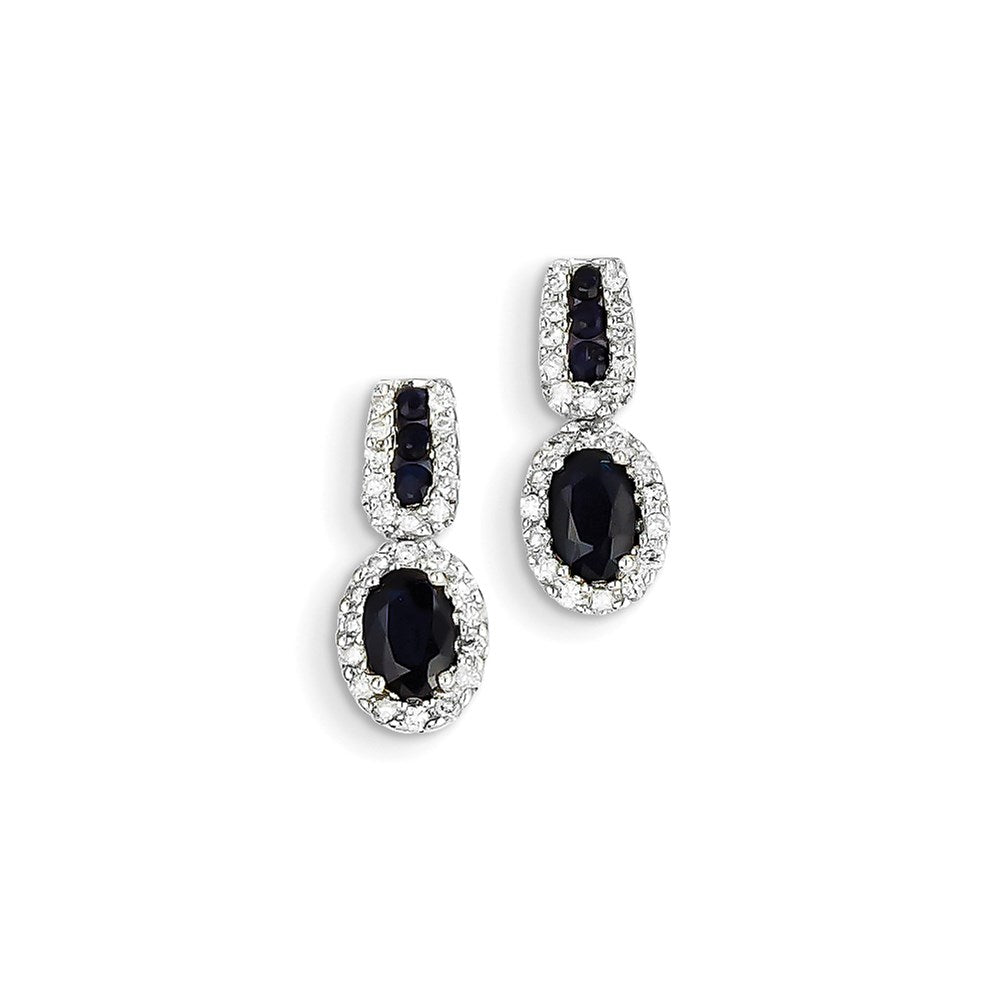 14K White Gold Real Diamond & Sapphire Post Earrings