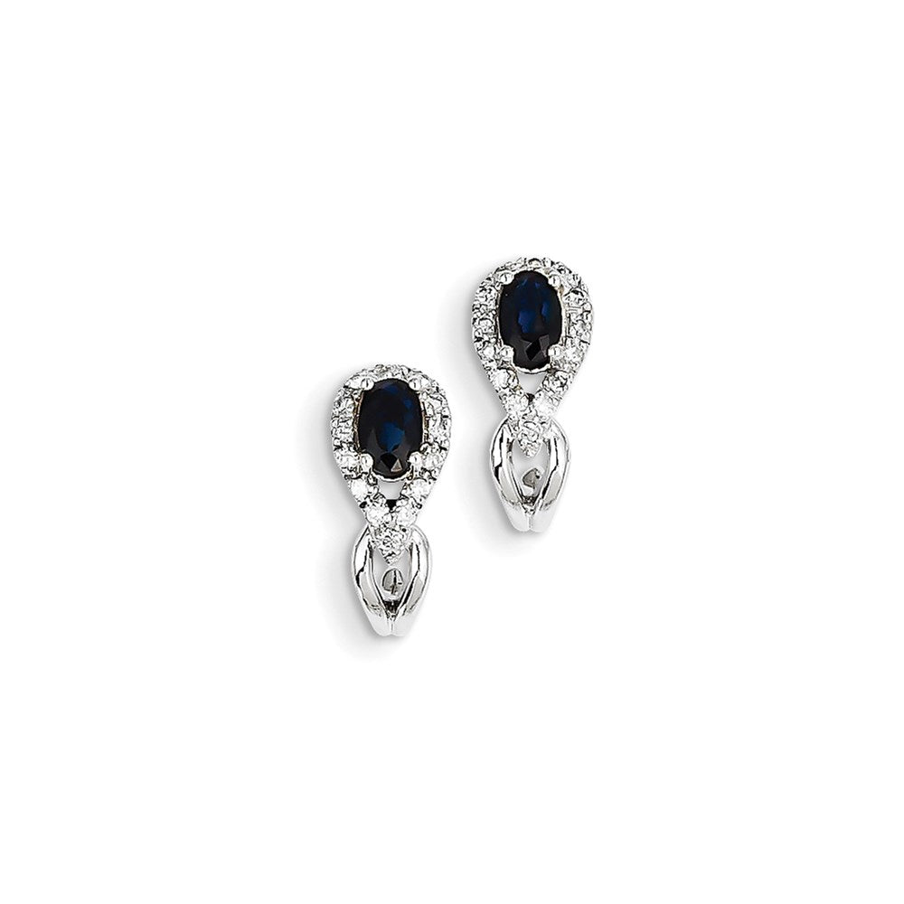 14K White Gold Real Diamond & Sapphire J Hoop Post Earrings