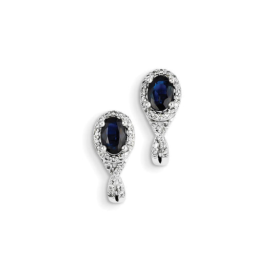 14K White Gold Real Diamond & Sapphire J Hoop Earrings