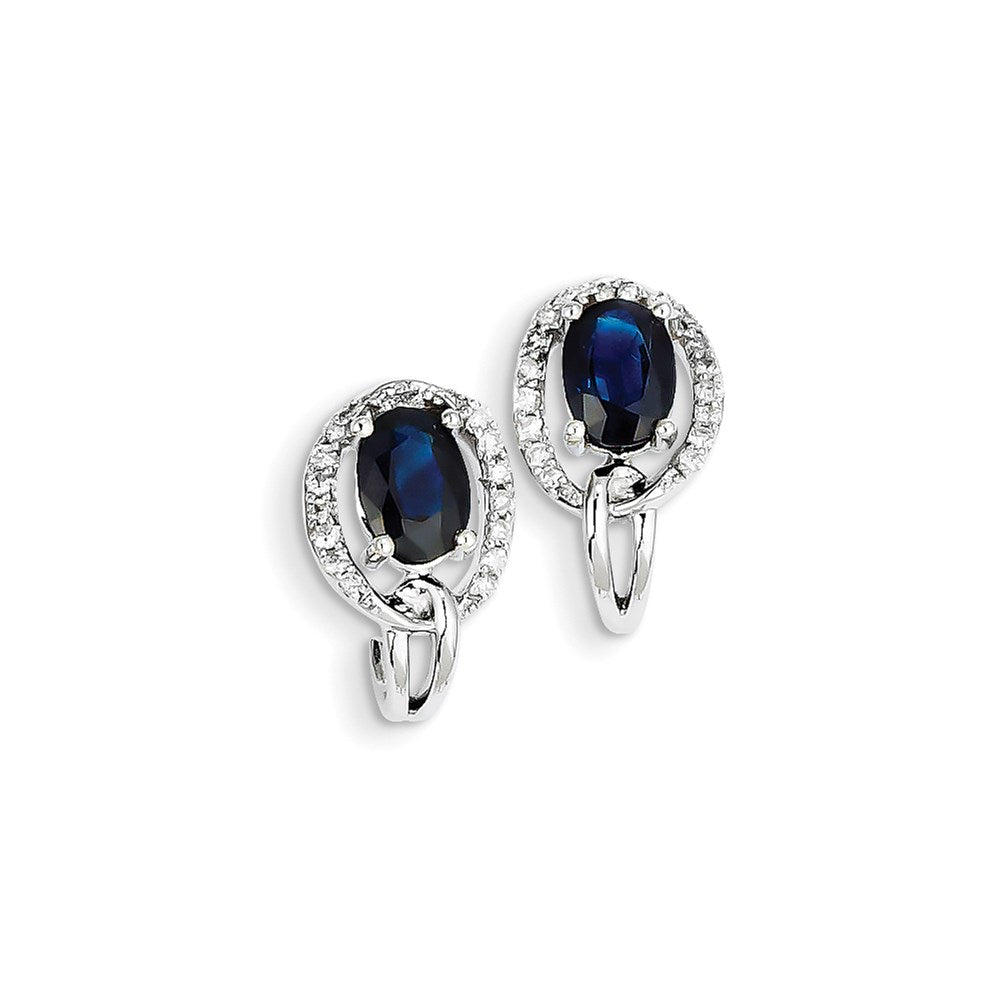 14K White Gold Real Diamond & Sapphire J Hoop Earrings