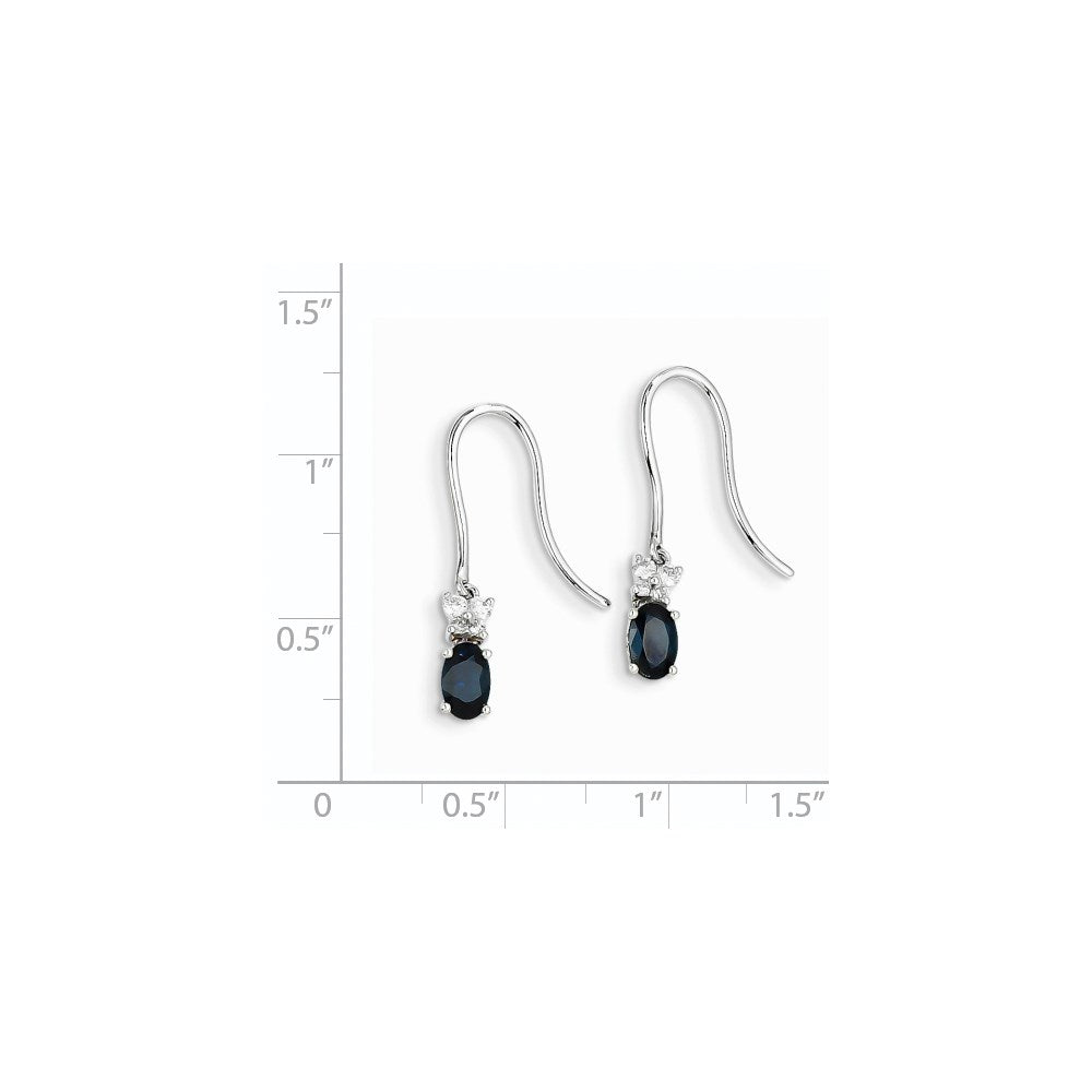 14K White Gold Real Diamond & Sapphire Shepherd Hook Earrings