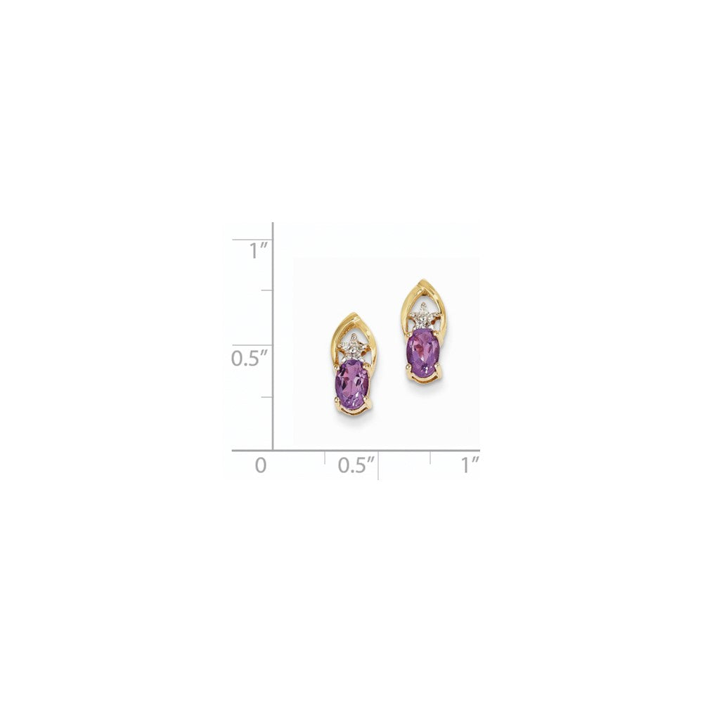 14k Yellow Gold Real Diamond & Amethyst Oval Post Earrings