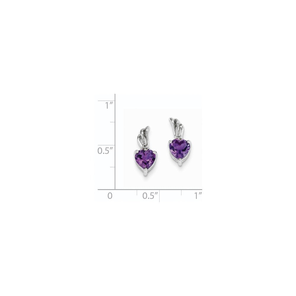 14K White Gold Real Diamond and Amethyst Heart Post Earrings