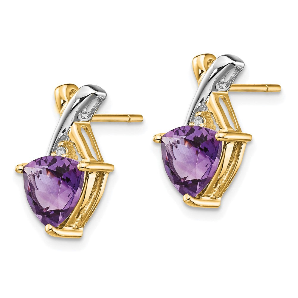 14k Yellow Gold & Rhodium Amethyst and White Topaz Trillion Post Earrings