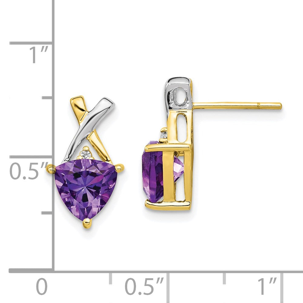 14k Yellow Gold & Rhodium Amethyst and White Topaz Trillion Post Earrings