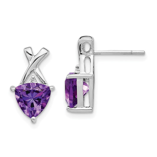 14k White Gold Amethyst and White Topaz Trillion Post Earrings